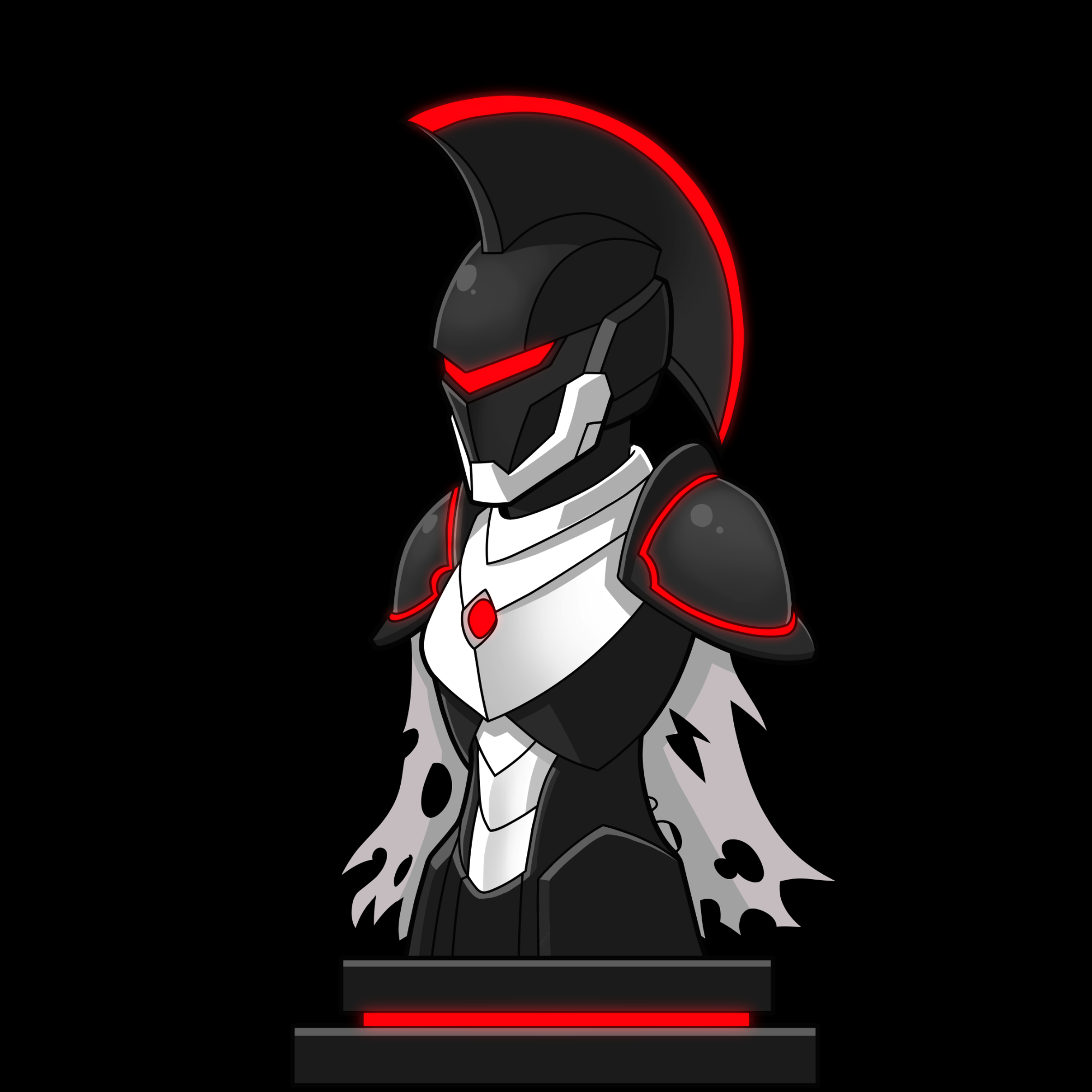 Xpectra #105, a Dark Side Knight bust in black armour with red neon and a tattered cape, standing on a plinth