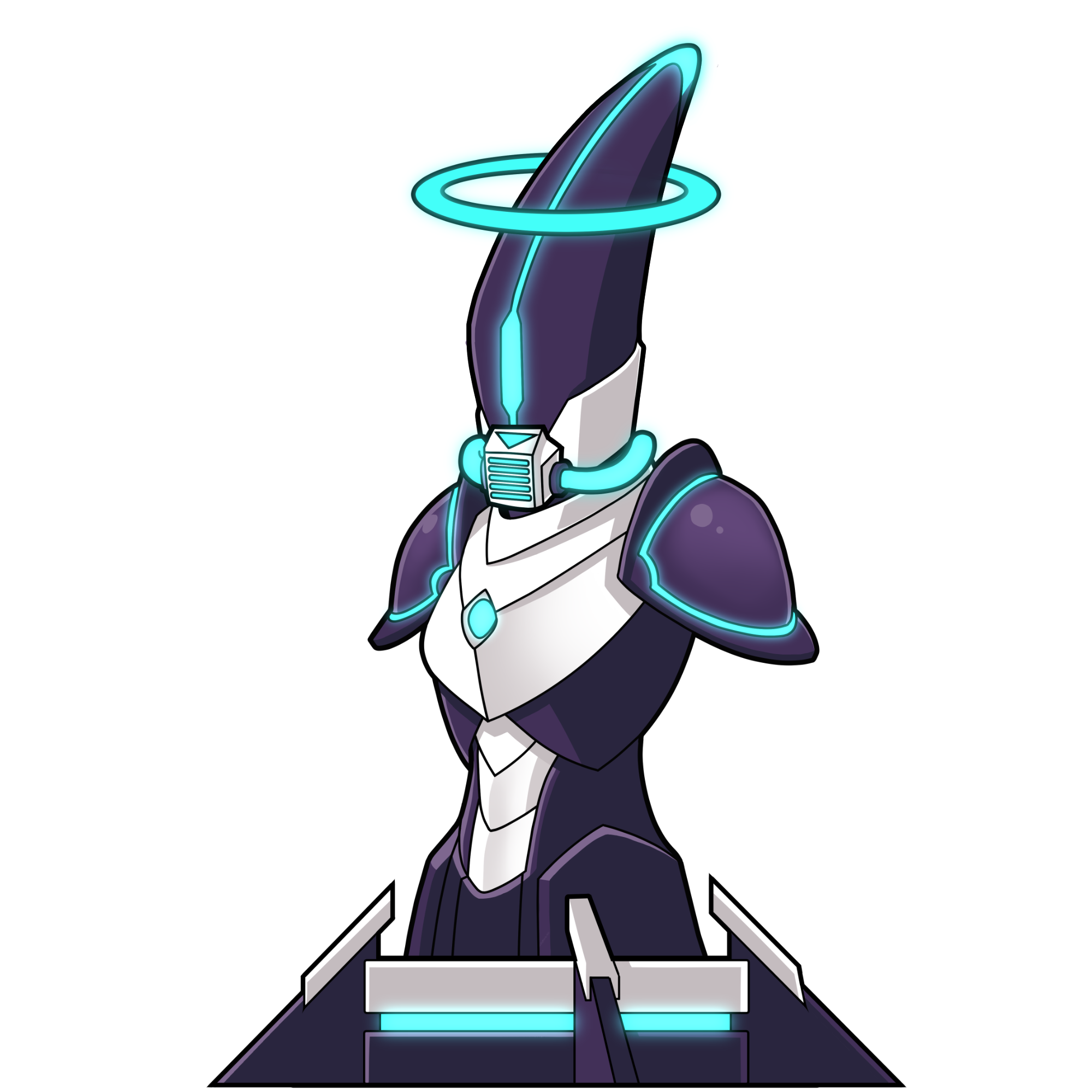 Xpectra #21, a Bishop bust with a gas mask and a halo, standing on a winged dais