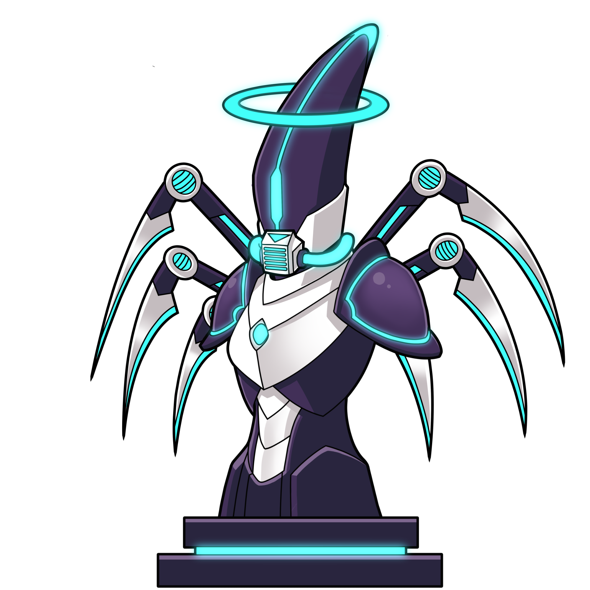 Xpectra #84, a Bishop bust with a gas mask, a halo and a spider rig, standing on a plinth