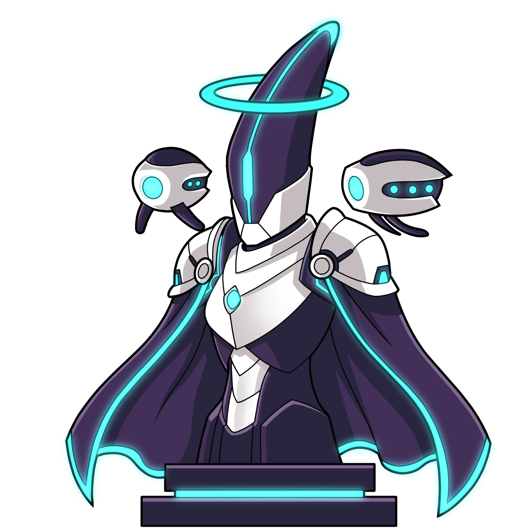 Xpectra #92, a Bishop bust with a halo, a cape and a pair of drones, standing on a plinth