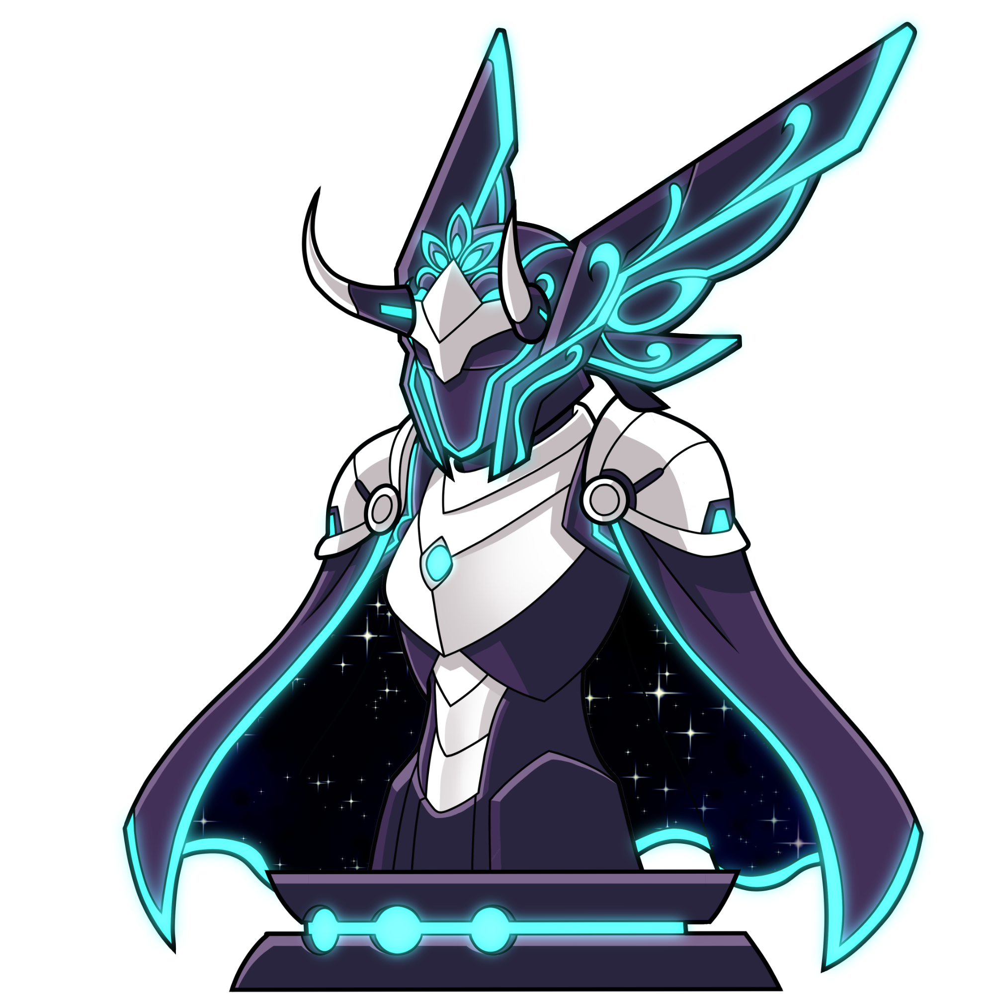 Xpectra #96, a Queen bust with horns and a cosmic cape, standing on an orb rail pedestal